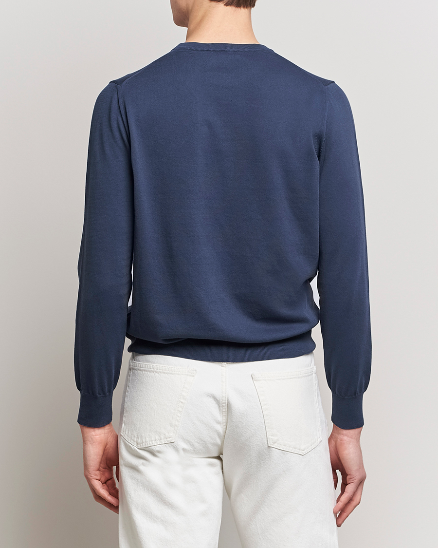 Herr | Tröjor | Canali | Cotton Crew Neck Pullover Steel Blue
