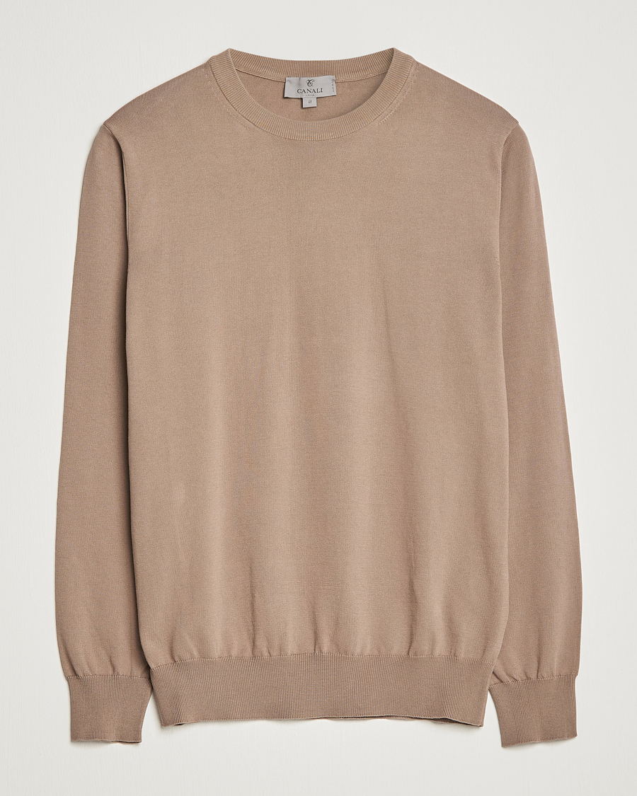 Herr | Tröjor | Canali | Cotton Crew Neck Pullover Brown