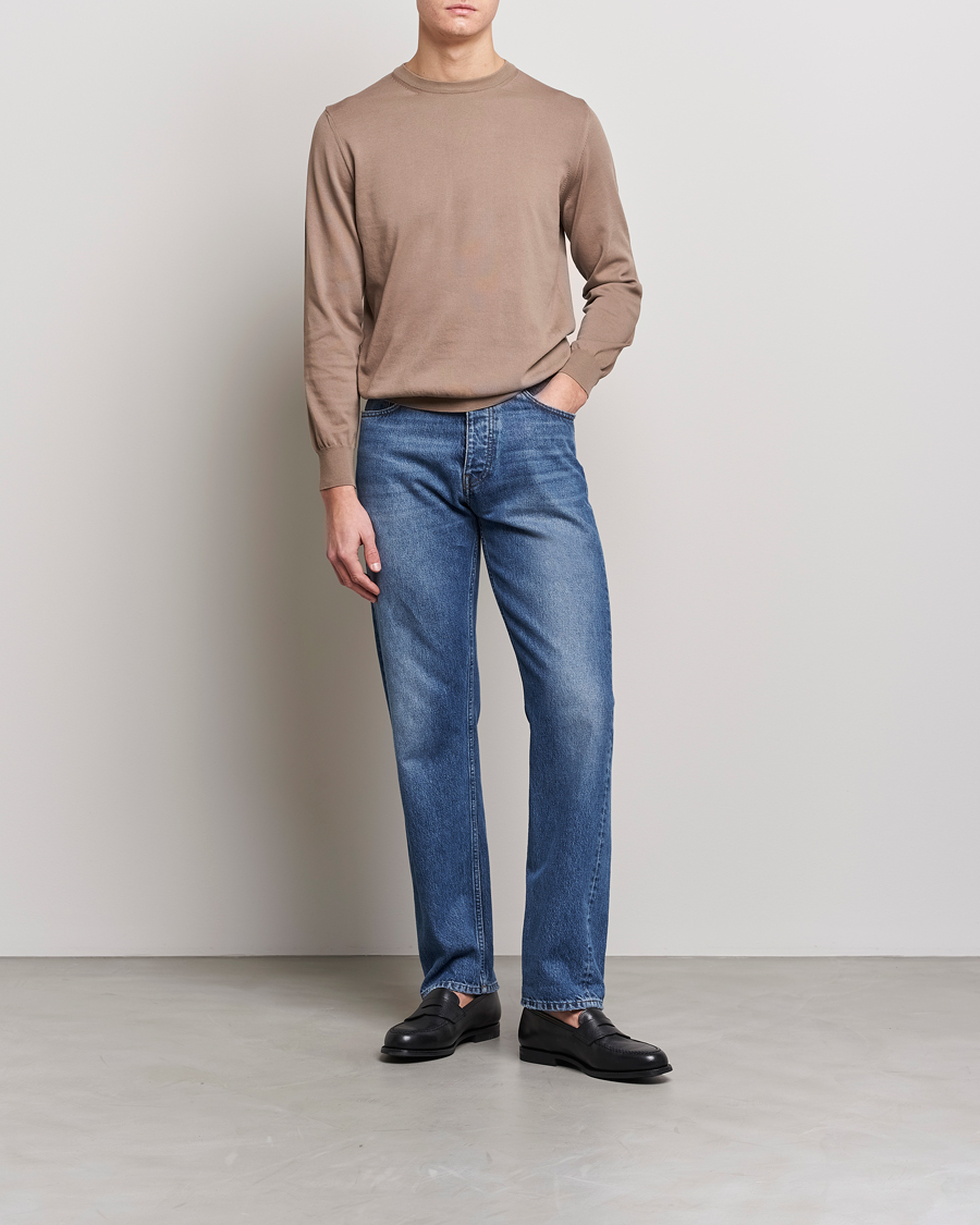 Herr | Tröjor | Canali | Cotton Crew Neck Pullover Brown