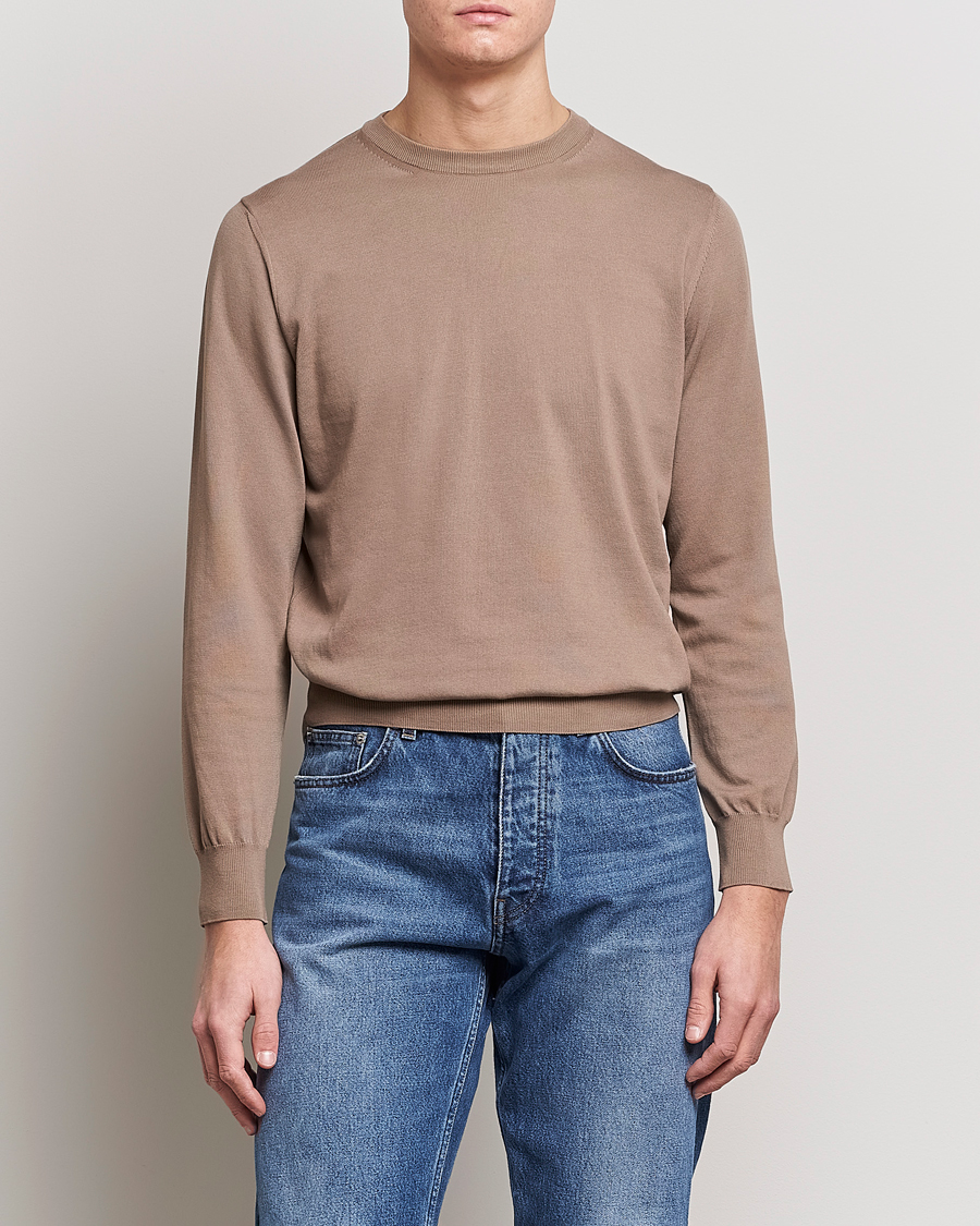 Herr | Tröjor | Canali | Cotton Crew Neck Pullover Brown
