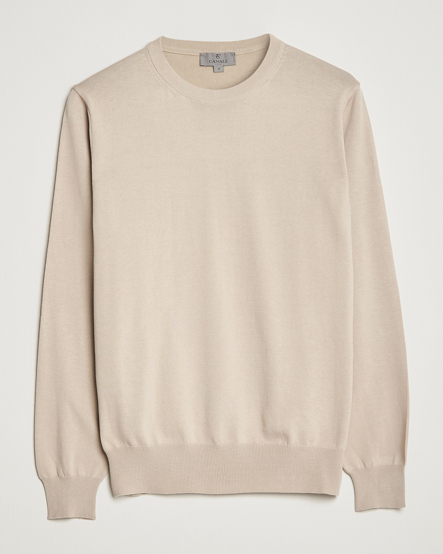 Herr | Tröjor | Canali | Cotton Crew Neck Pullover Beige