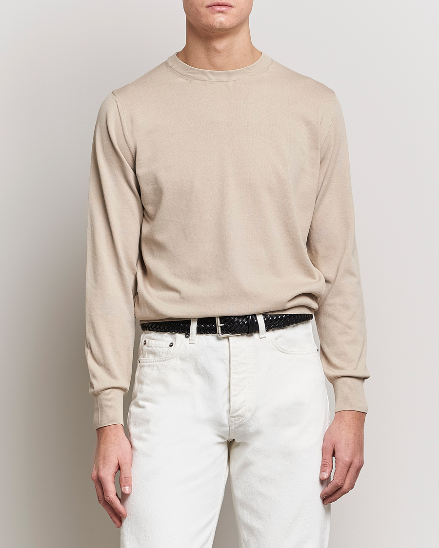 Herr | Pullover rundhals | Canali | Cotton Crew Neck Pullover Beige