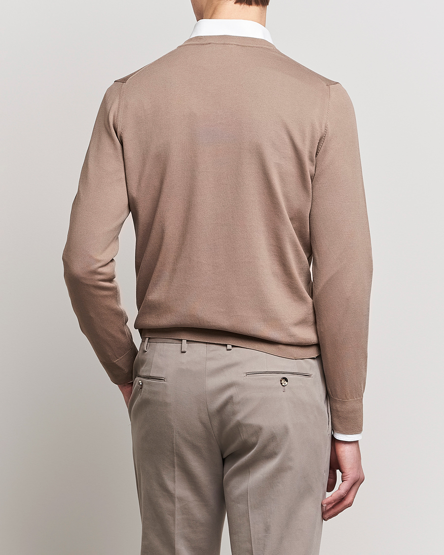 Herr | Tröjor | Canali | Cotton V-Neck Pullover Brown