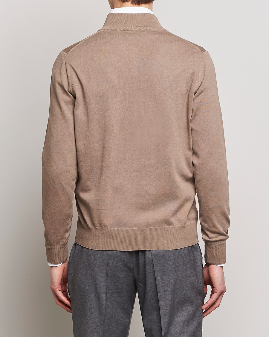 Herr | Tröjor | Canali | Cotton Half Zip Sweater Brown