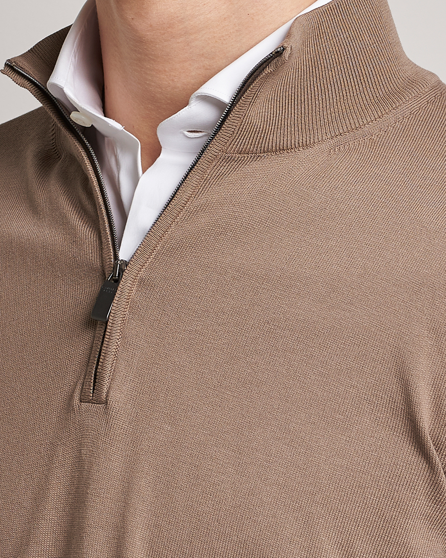 Herr | Tröjor | Canali | Cotton Half Zip Sweater Brown