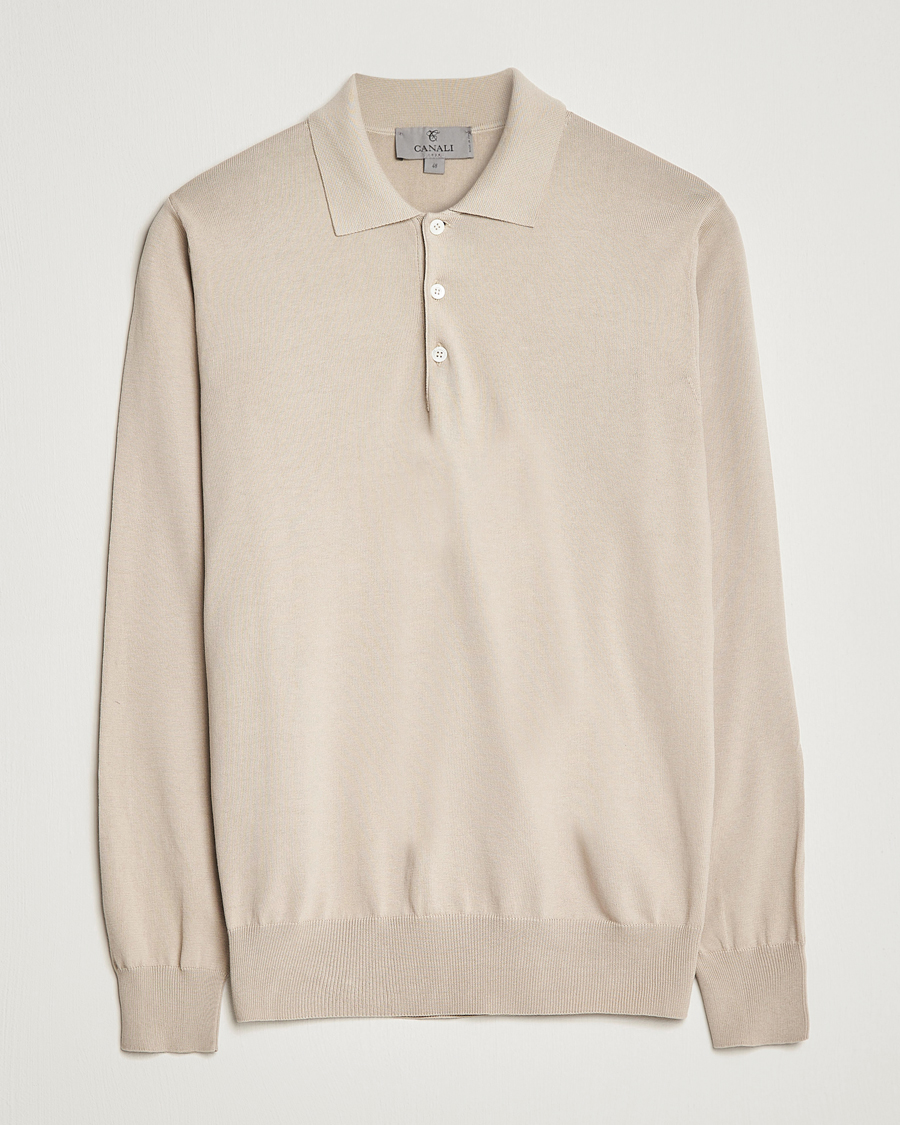 Herr | Tröjor | Canali | Cotton Long Sleeve Polo Beige