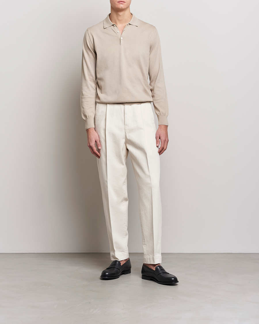 Herr | Tröjor | Canali | Cotton Long Sleeve Polo Beige