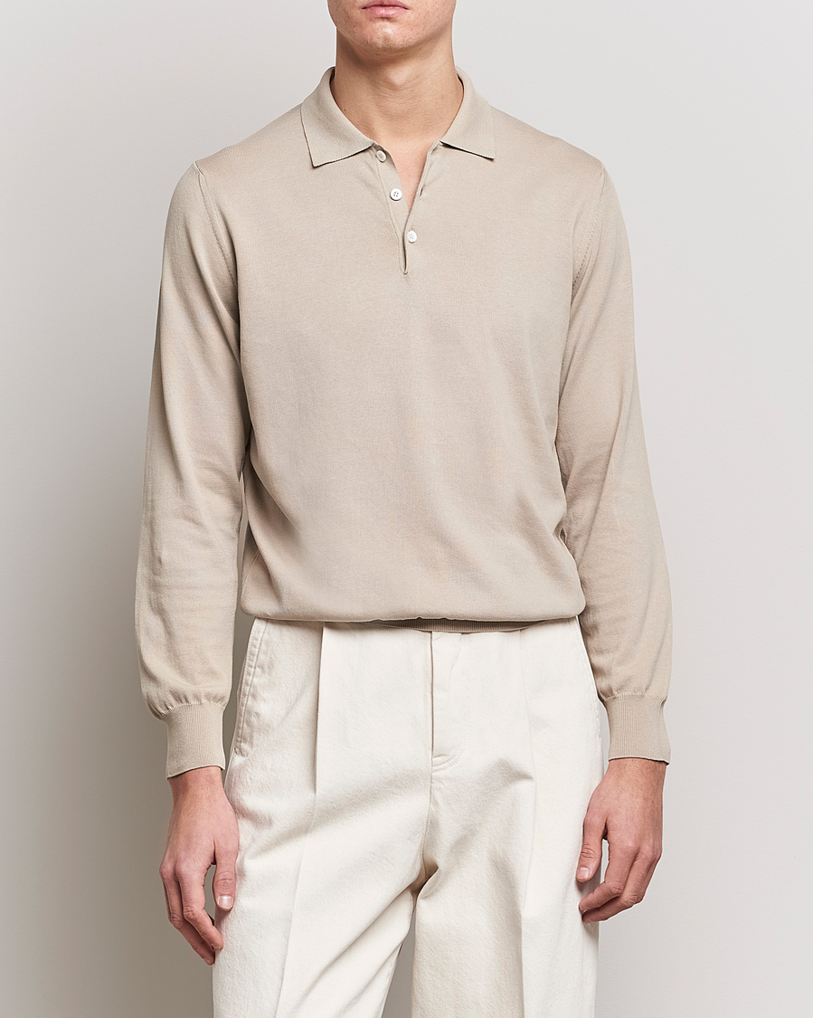 Herr | Italian Department | Canali | Cotton Long Sleeve Polo Beige