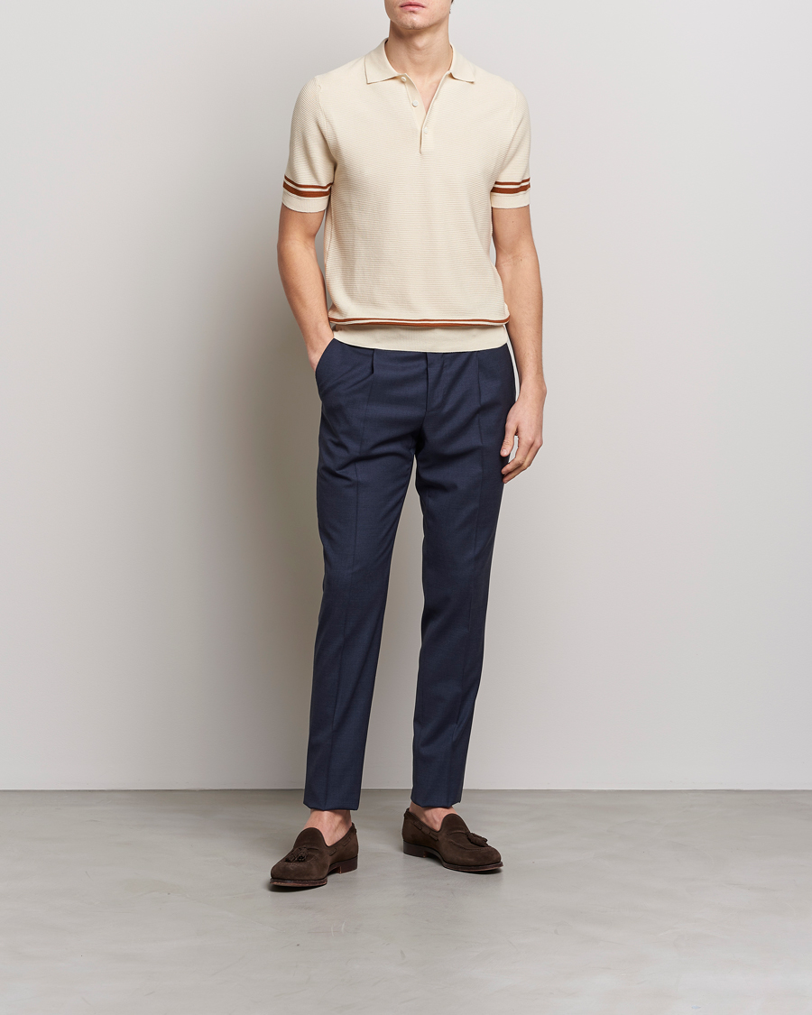 Herr | Tröjor | Canali | Short Sleeve Knitted Polo Beige