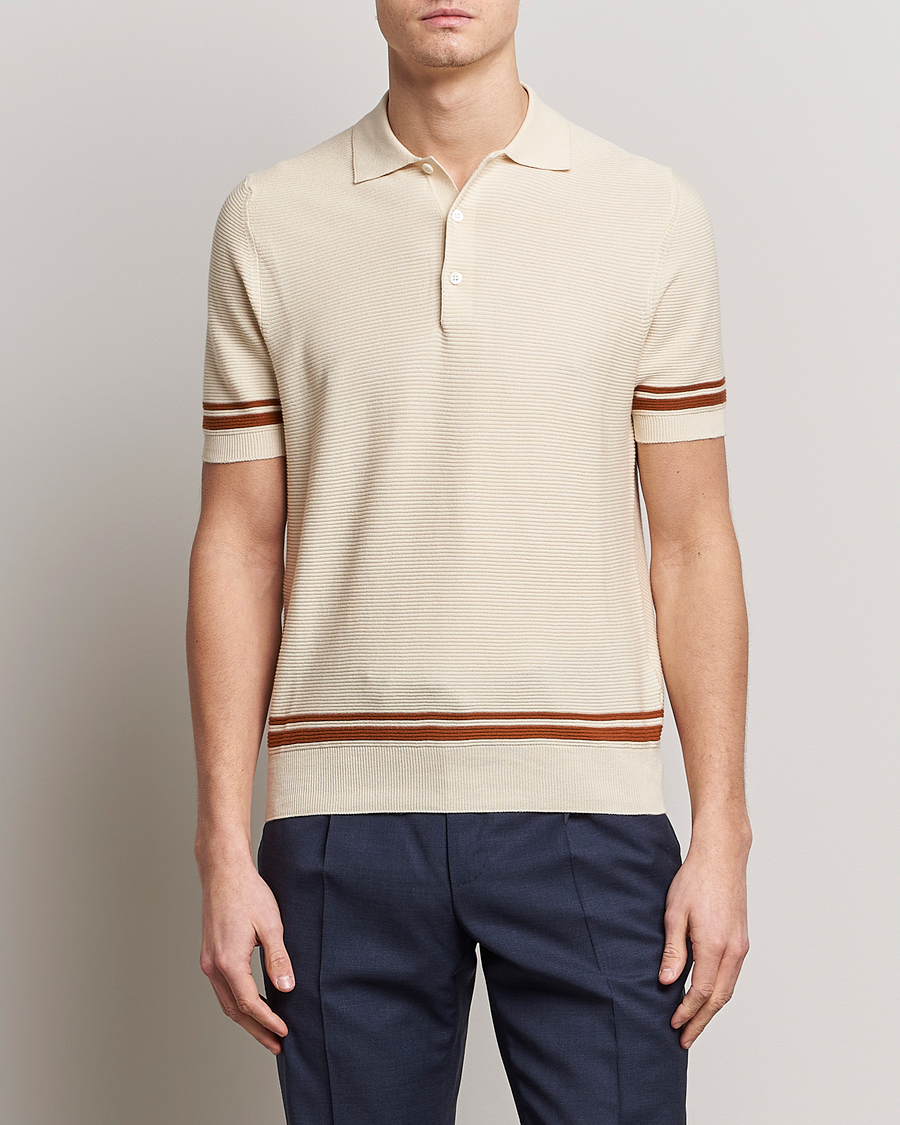 Herr | Tröjor | Canali | Short Sleeve Knitted Polo Beige