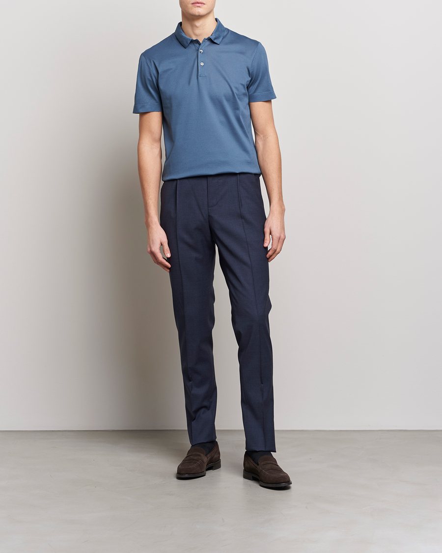 Herr | Pikéer | Canali | Short Sleeve Polo Pique Steel Blue
