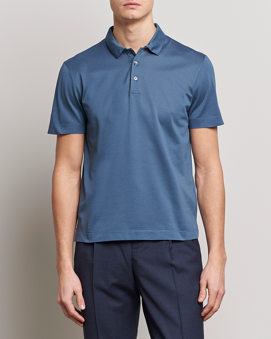 Herr | Canali | Canali | Short Sleeve Polo Pique Steel Blue