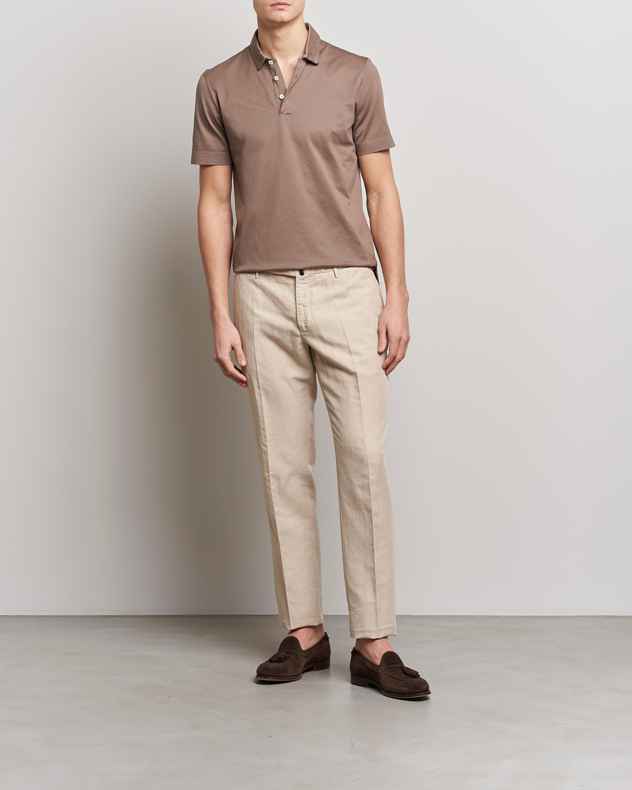 Herr | Pikéer | Canali | Short Sleeve Polo Pique Taupe