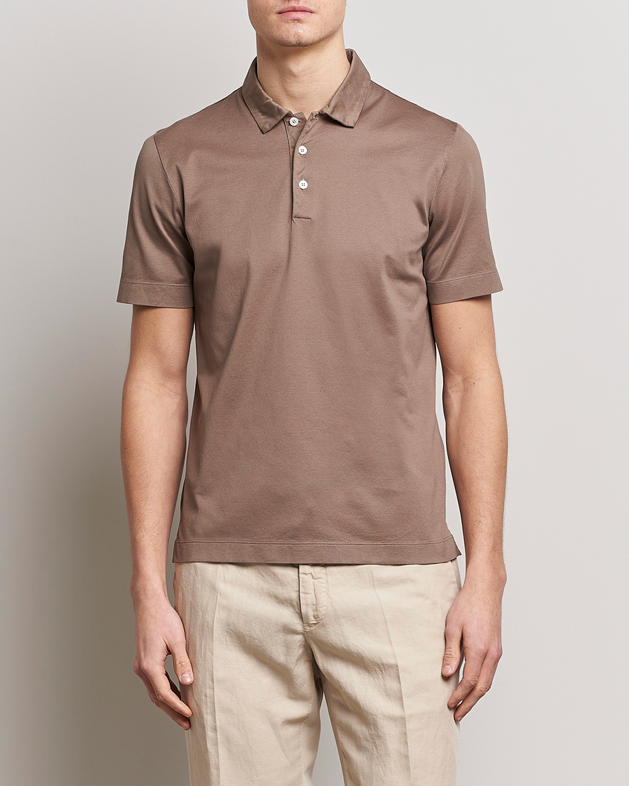 Herr | Pikéer | Canali | Short Sleeve Polo Pique Taupe
