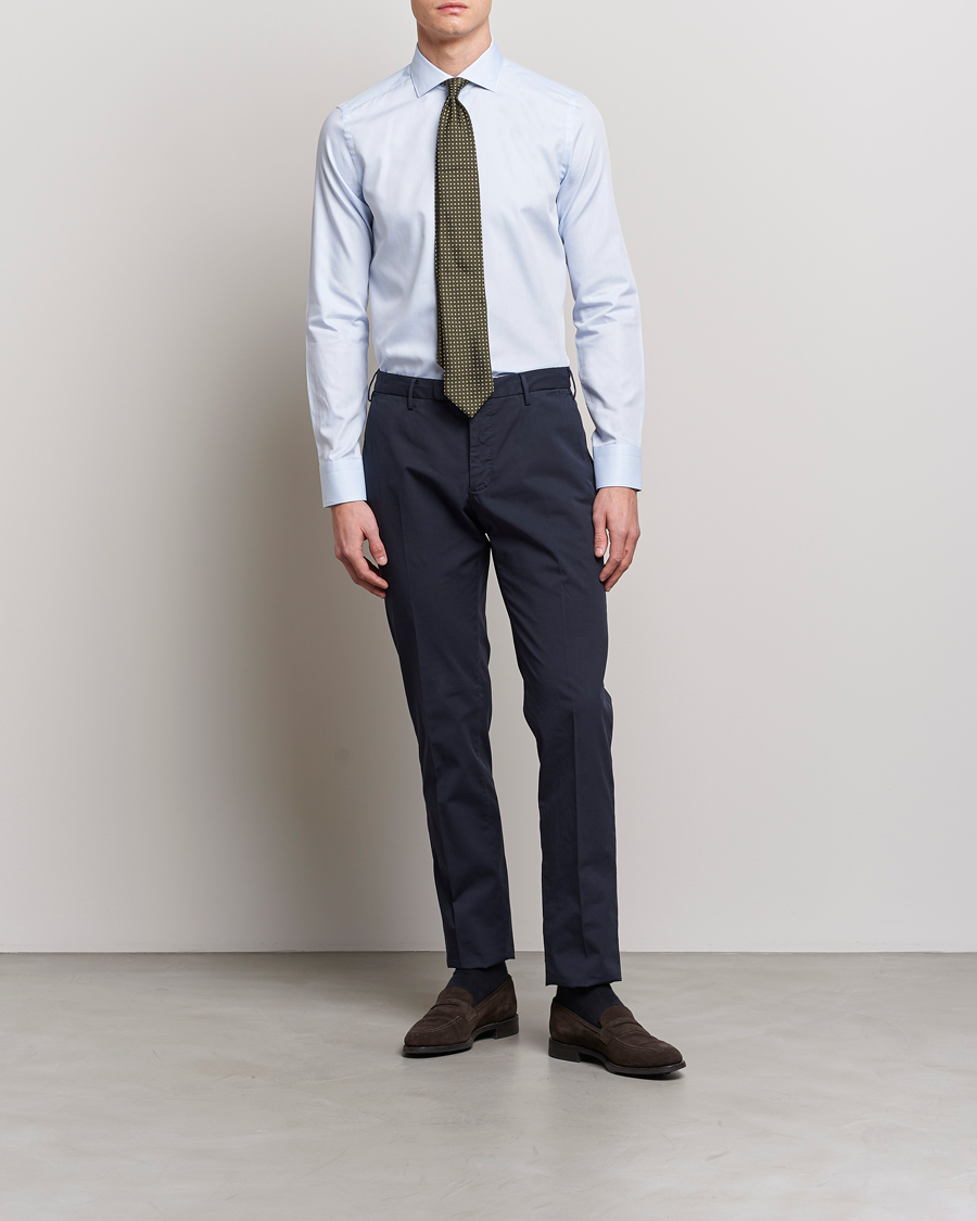 Herr | Quiet Luxury | Canali | Slim Fit Cotton Shirt Light Blue