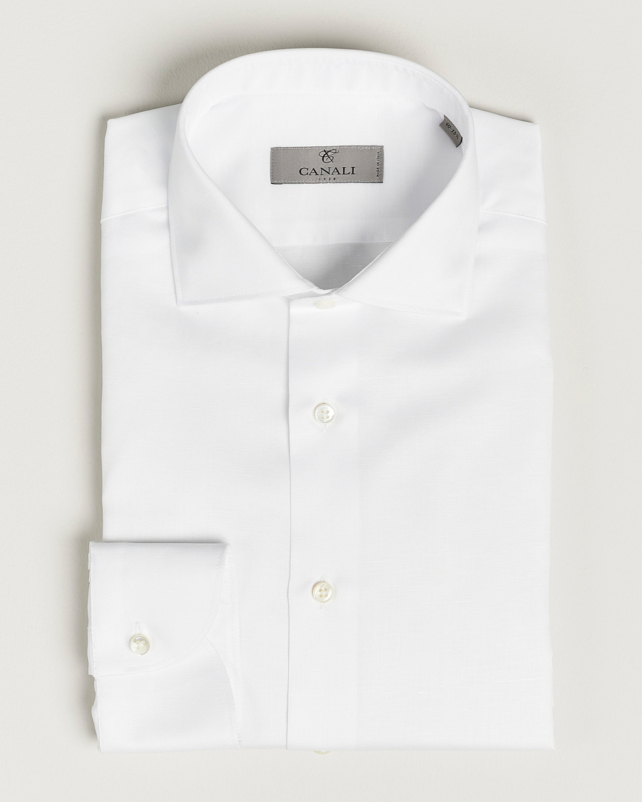 Herr | Skjortor | Canali | Slim Fit Linen Shirt White