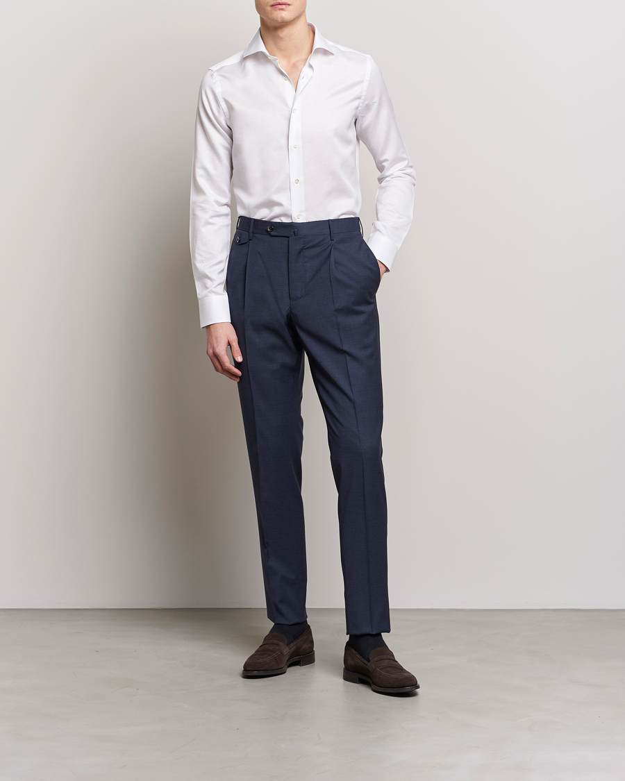 Herr | Skjortor | Canali | Slim Fit Linen Shirt White