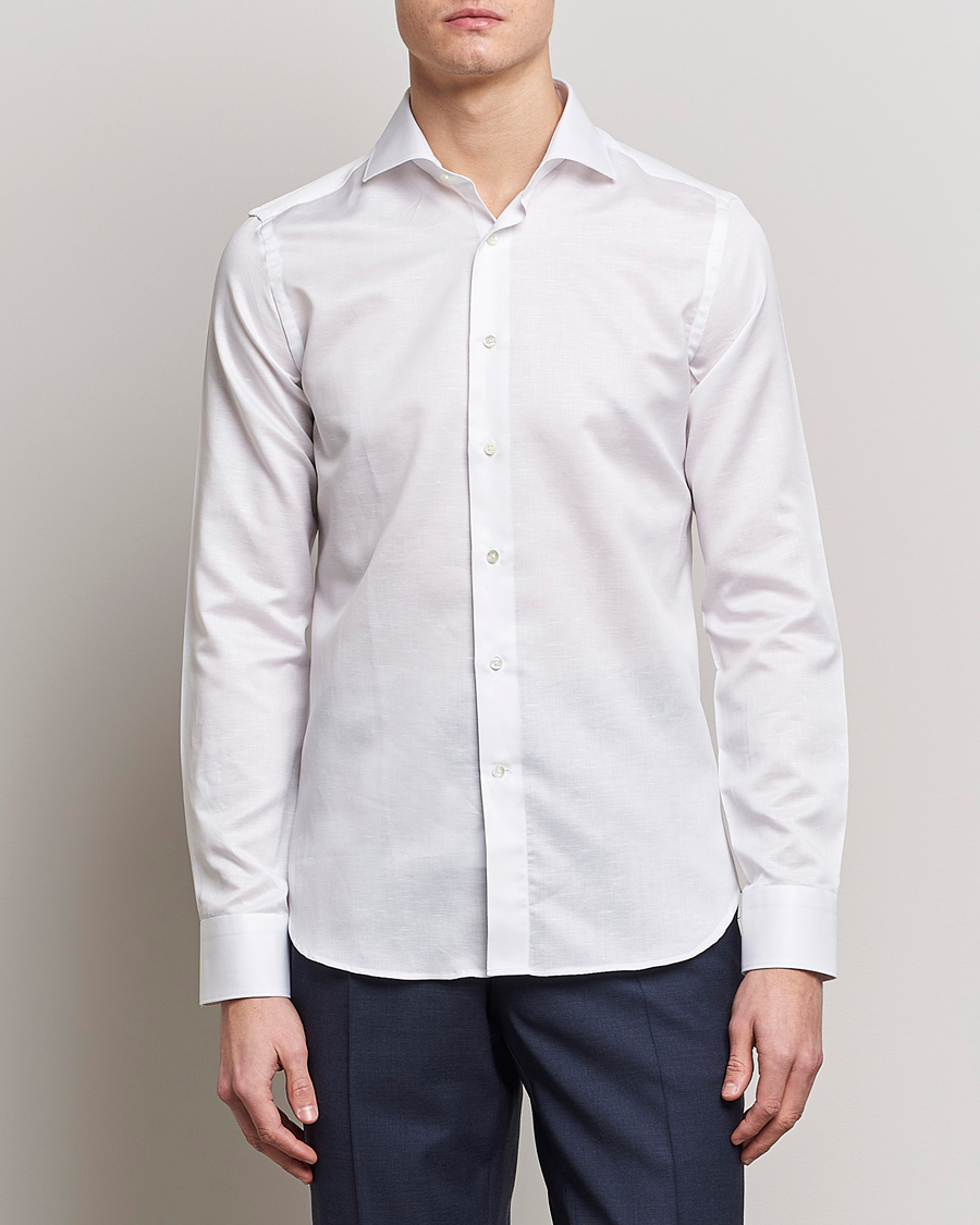 Herr | Quiet Luxury | Canali | Slim Fit Linen Shirt White