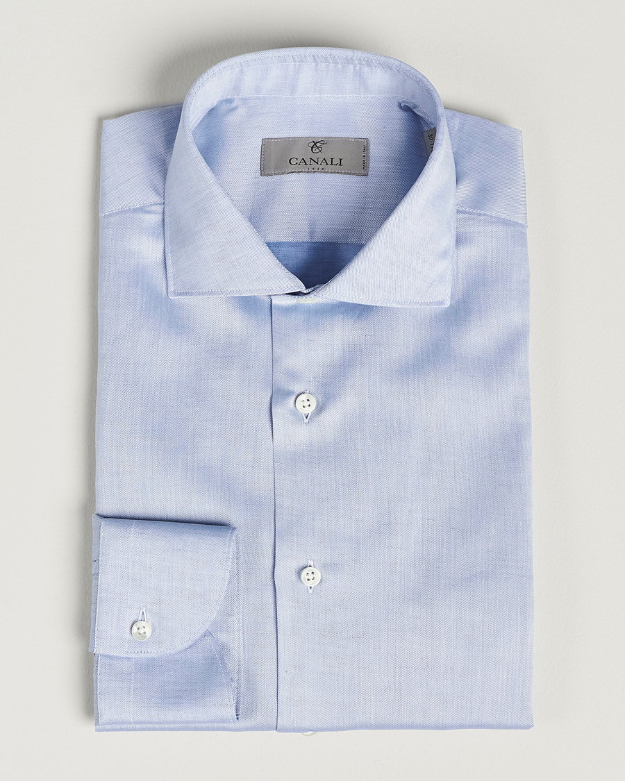 Herr | Skjortor | Canali | Slim Fit Linen Shirt Light Blue