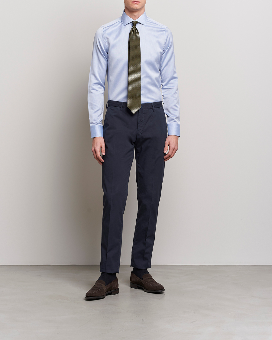 Herr | Skjortor | Canali | Slim Fit Linen Shirt Light Blue