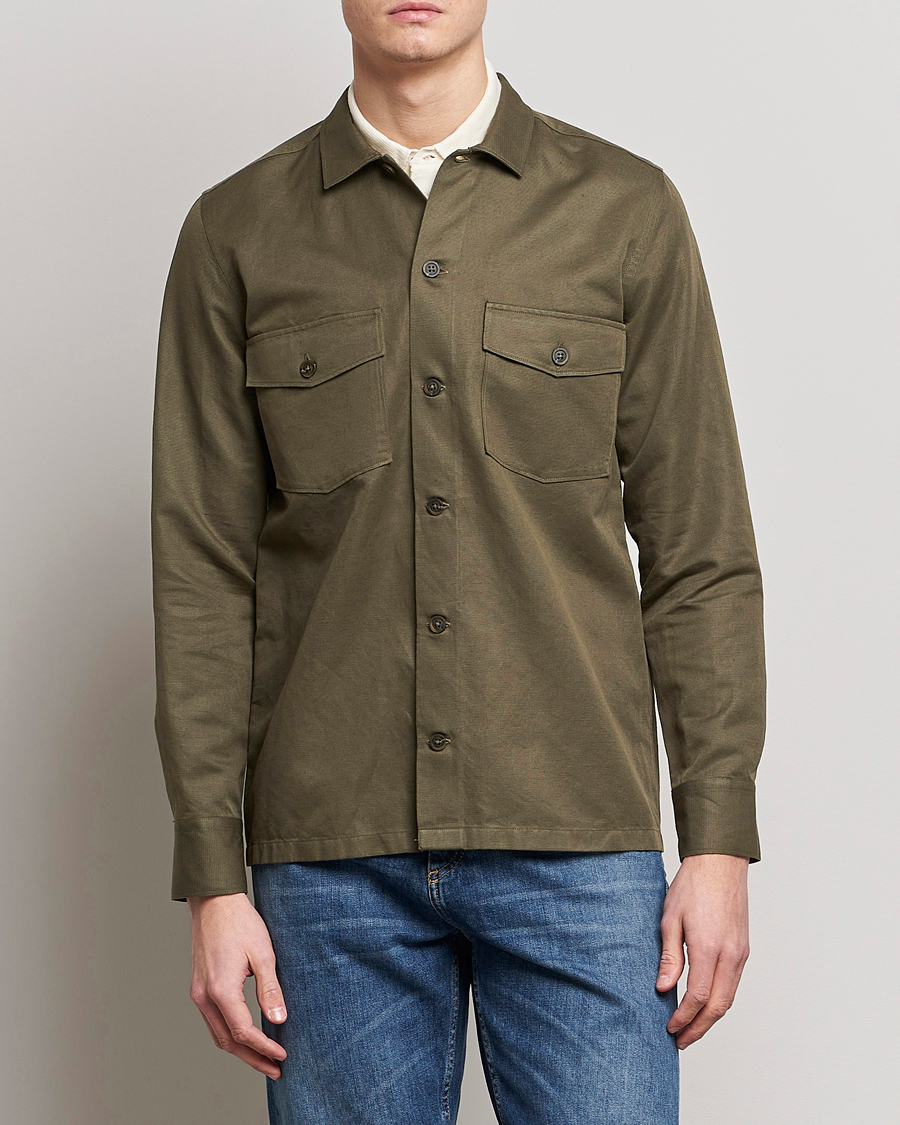 Herr | Skjortor | Canali | Safari Overshirt Olive