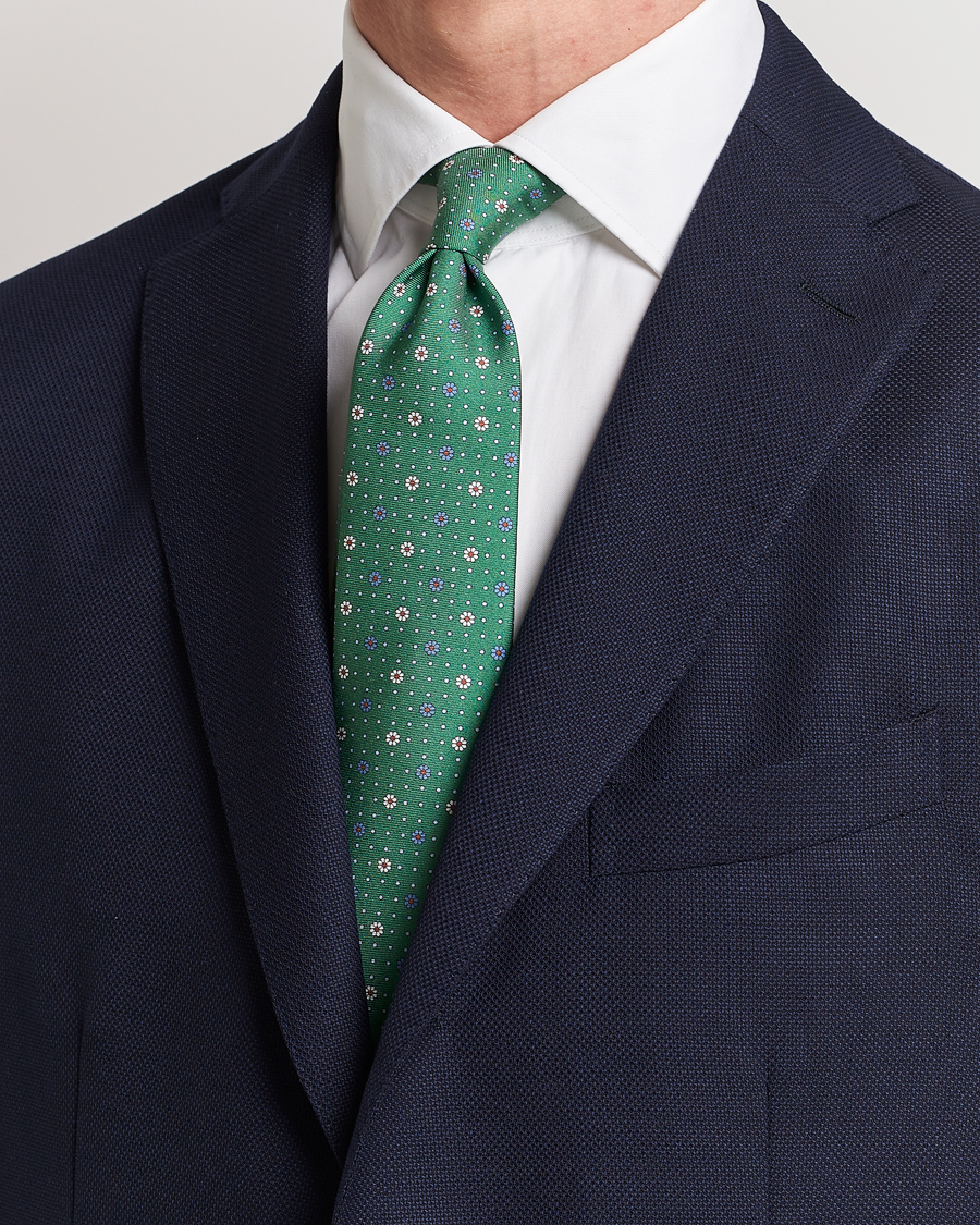Herr | Slipsar | Canali | Printed Flower Silk Tie Green
