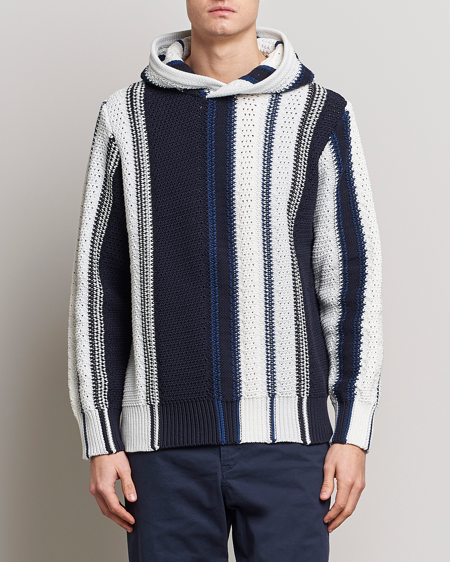 Herr | Tröjor | Orlebar Brown | Kirk Tanami Striped Cotton Hood Sea Mist/Night Iris