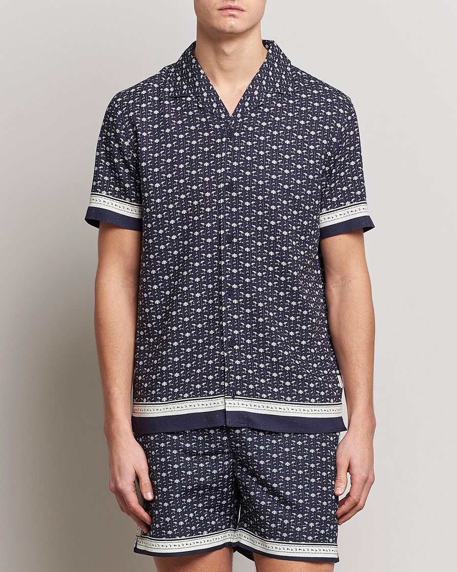 Herr | Skjortor | Orlebar Brown | Hibbert Bandana Viscose/Linen Shirt Dark Sapphire