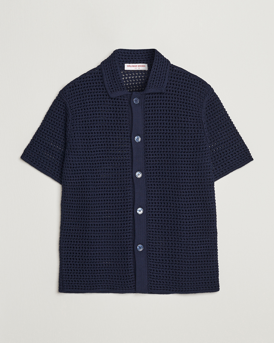 Herr | Skjortor | Orlebar Brown | Thomas Crochet Heavy Knitted Cotton Shirt Night Iris