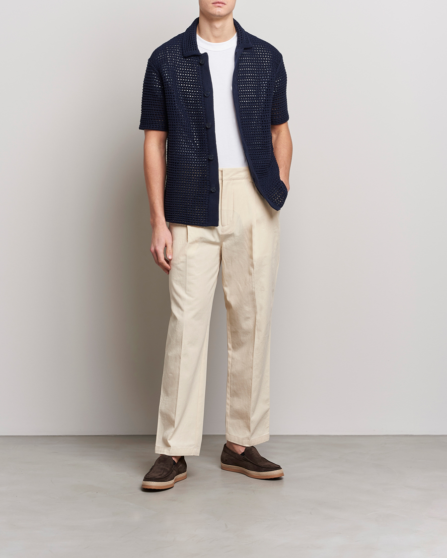Herr | Skjortor | Orlebar Brown | Thomas Crochet Heavy Knitted Cotton Shirt Night Iris