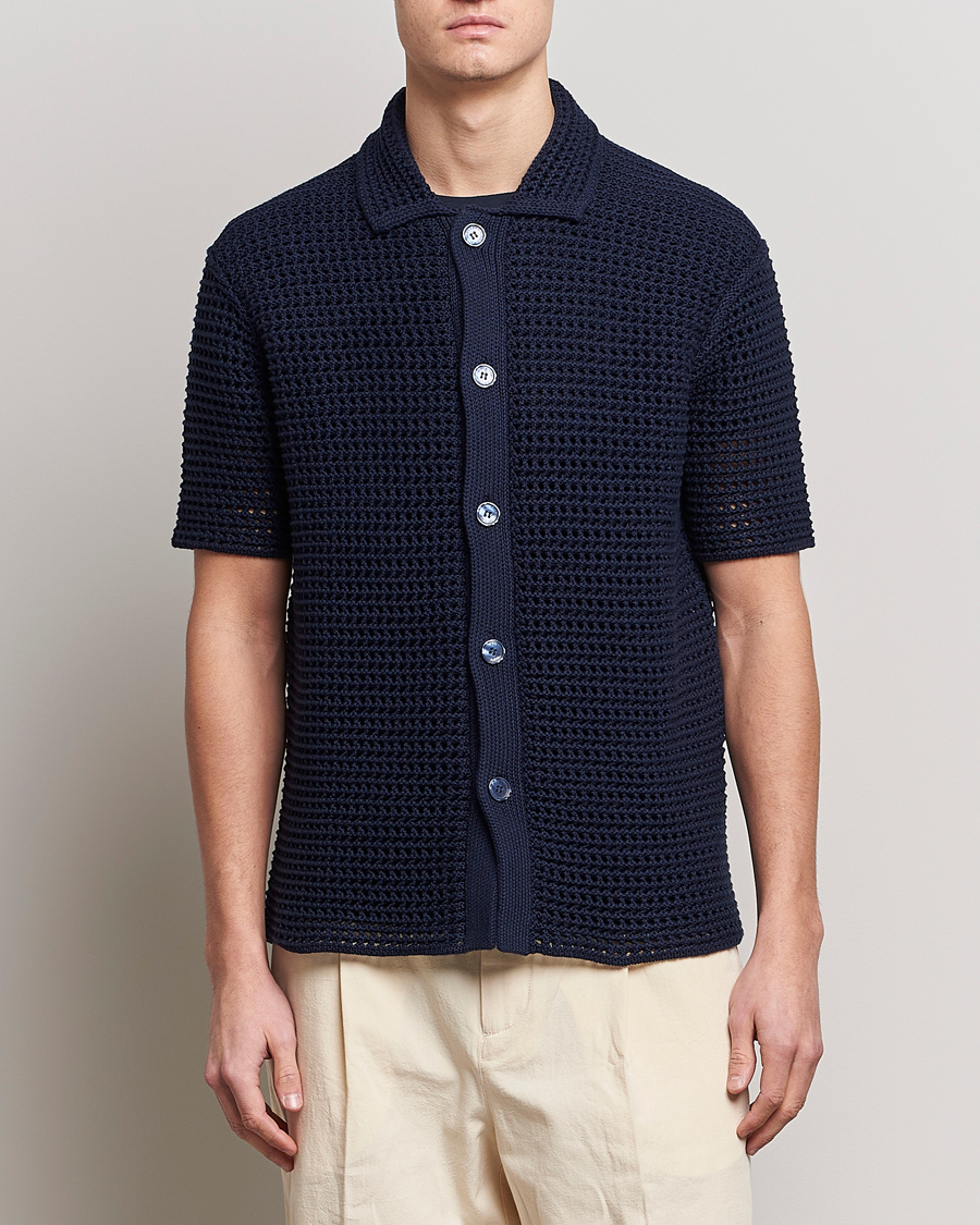 Herr | Skjortor | Orlebar Brown | Thomas Crochet Heavy Knitted Cotton Shirt Night Iris