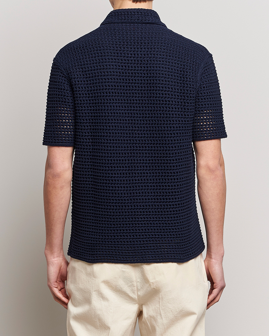 Herr | Skjortor | Orlebar Brown | Thomas Crochet Heavy Knitted Cotton Shirt Night Iris