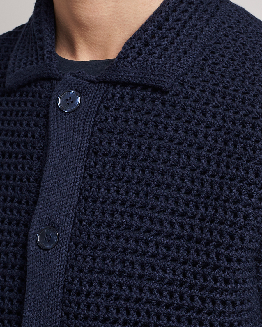 Herr | Skjortor | Orlebar Brown | Thomas Crochet Heavy Knitted Cotton Shirt Night Iris