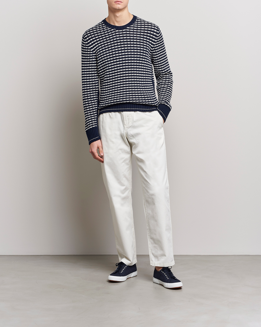 Herr | Tröjor | Orlebar Brown | Lorca Organic Cotton Side Stripe Night Iris/Sea Mist