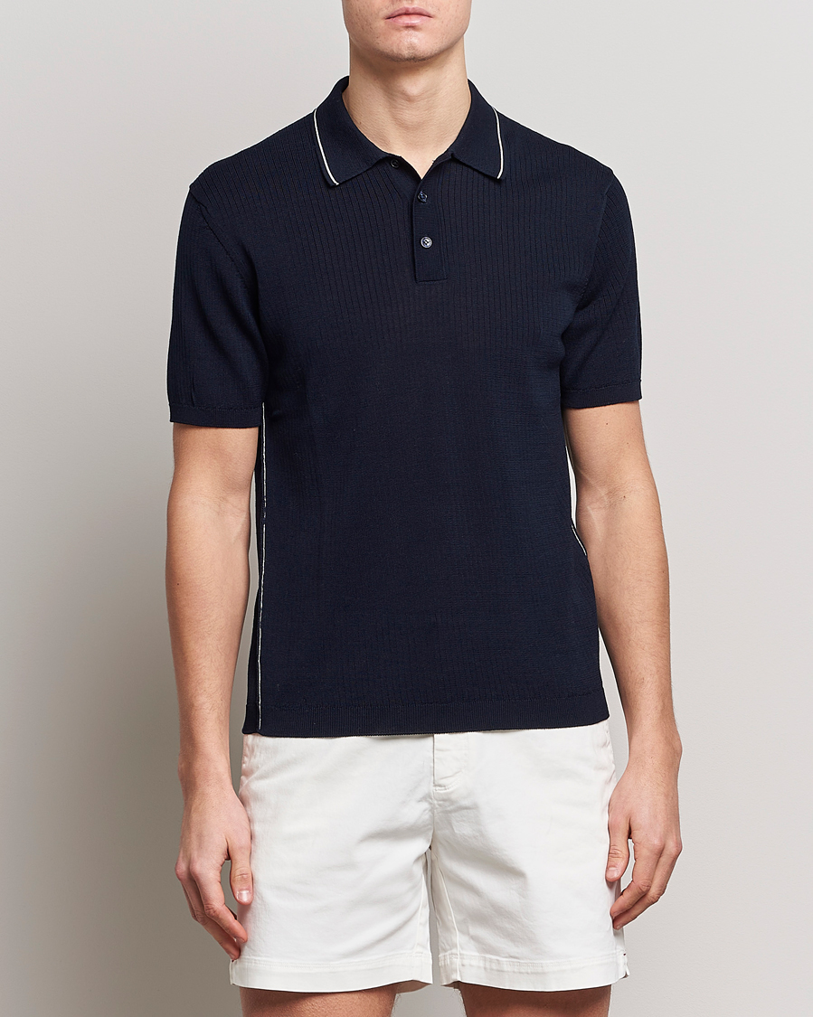 Herr | Pikéer | Orlebar Brown | Maranon Organic Cotton Rib Tipping Polo Night Iris