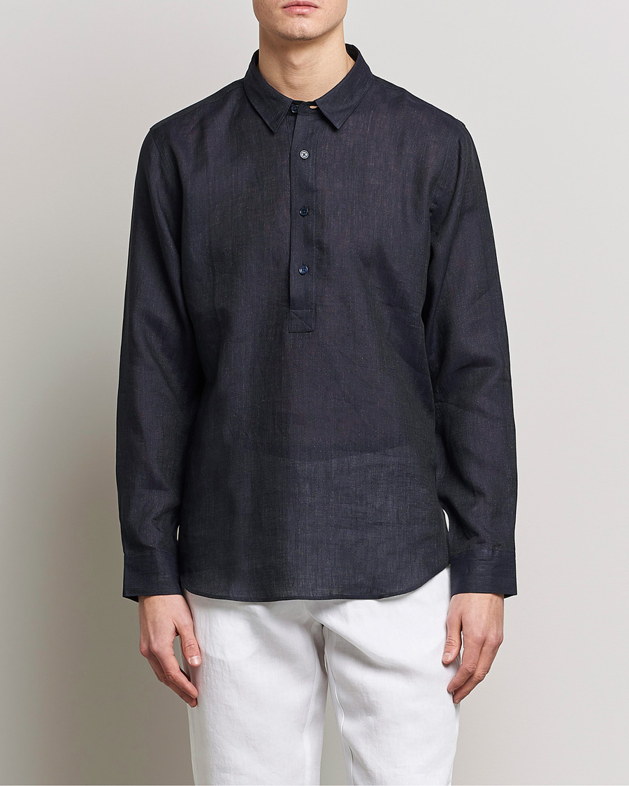 Herr | Skjortor | Orlebar Brown | Percy Smart Linen Shirt Dark Navy