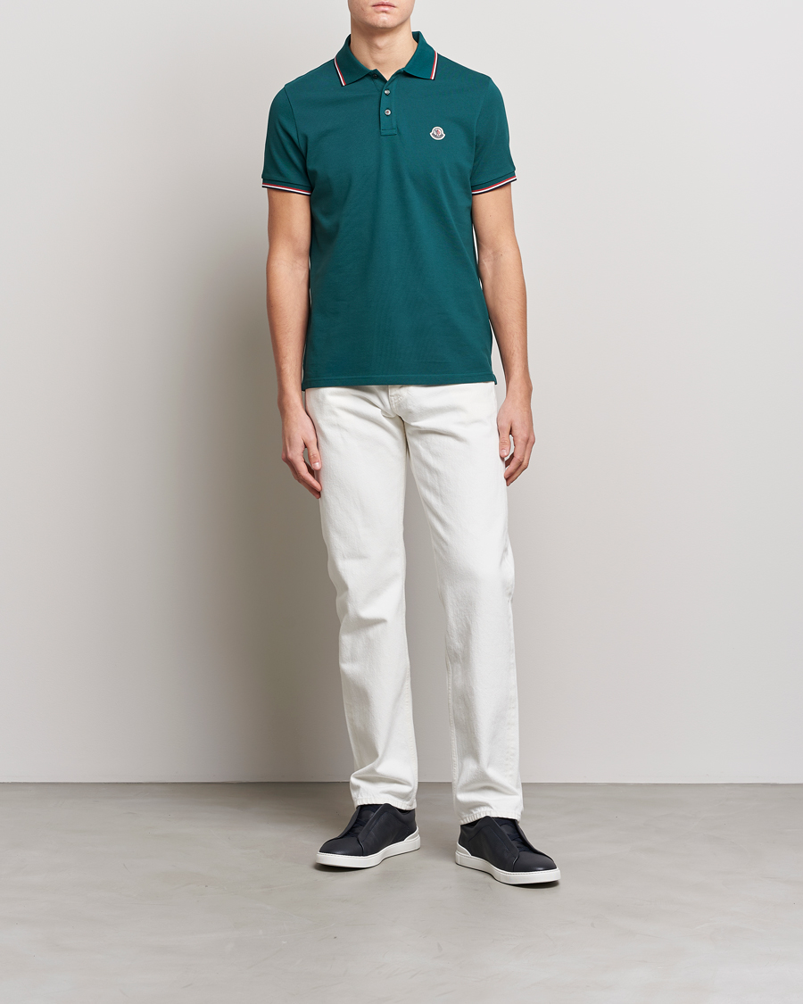 Herr | Pikéer | Moncler | Contrast Rib Polo Bottle Green
