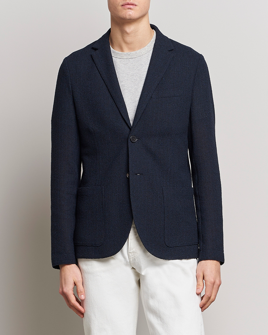 Herr | Bomullskavajer | Harris Wharf London | Cotton Frisè Blazer Blue/Black