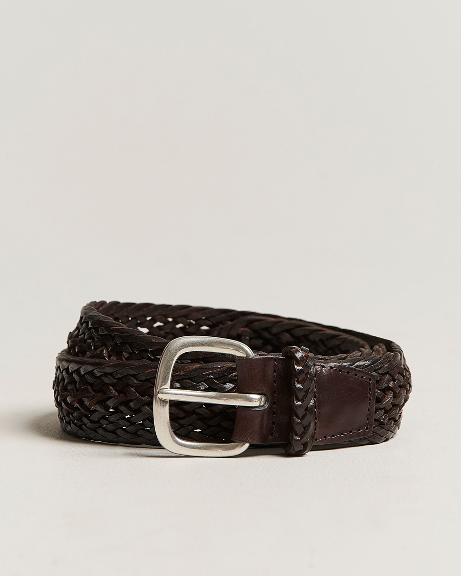 Herr | Orciani Braided Leather Belt 3,5 cm Dark Brown | Orciani | Braided Leather Belt 3,5 cm Dark Brown