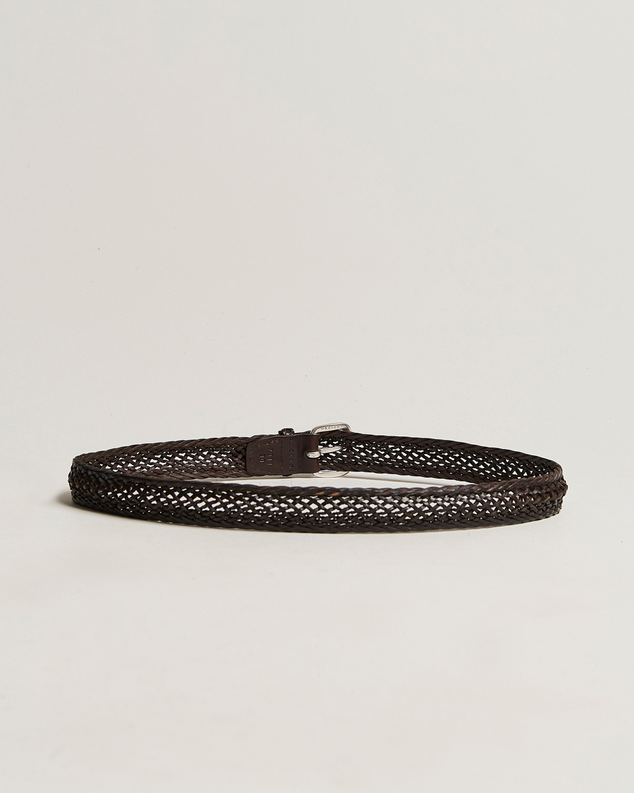 Herr | Orciani Braided Leather Belt 3,5 cm Dark Brown | Orciani | Braided Leather Belt 3,5 cm Dark Brown