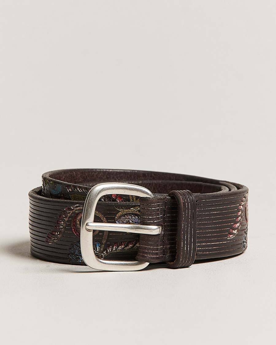 Herr | Orciani Paisley Hand Painted Leather Belt Dark Brown | Orciani | Paisley Hand Painted Leather Belt Dark Brown