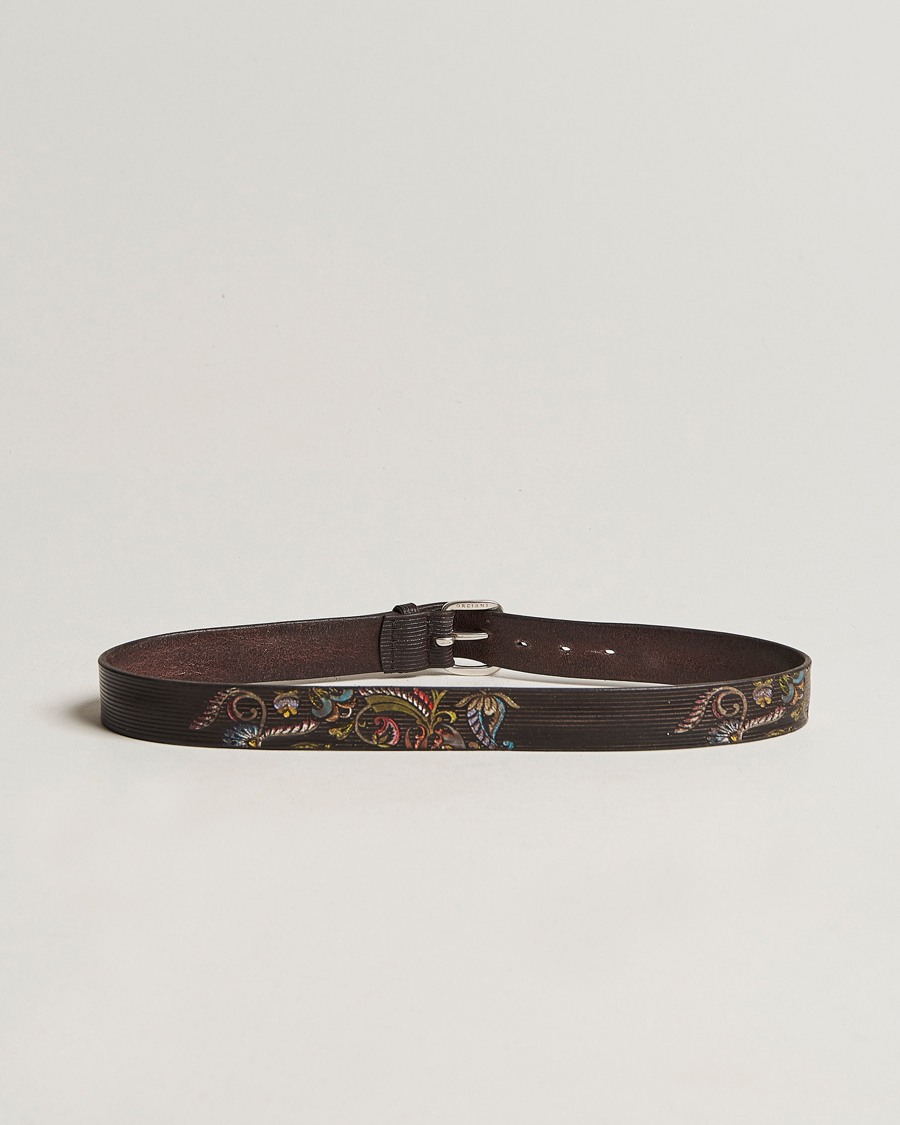 Herr | Orciani Paisley Hand Painted Leather Belt Dark Brown | Orciani | Paisley Hand Painted Leather Belt Dark Brown