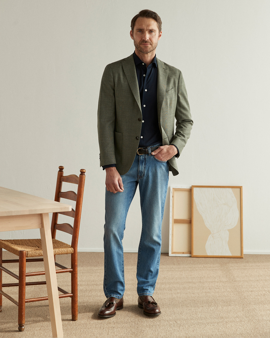 Herr | Kavajer | Boglioli | K Jacket Wool Hopsack Blazer Sage Green