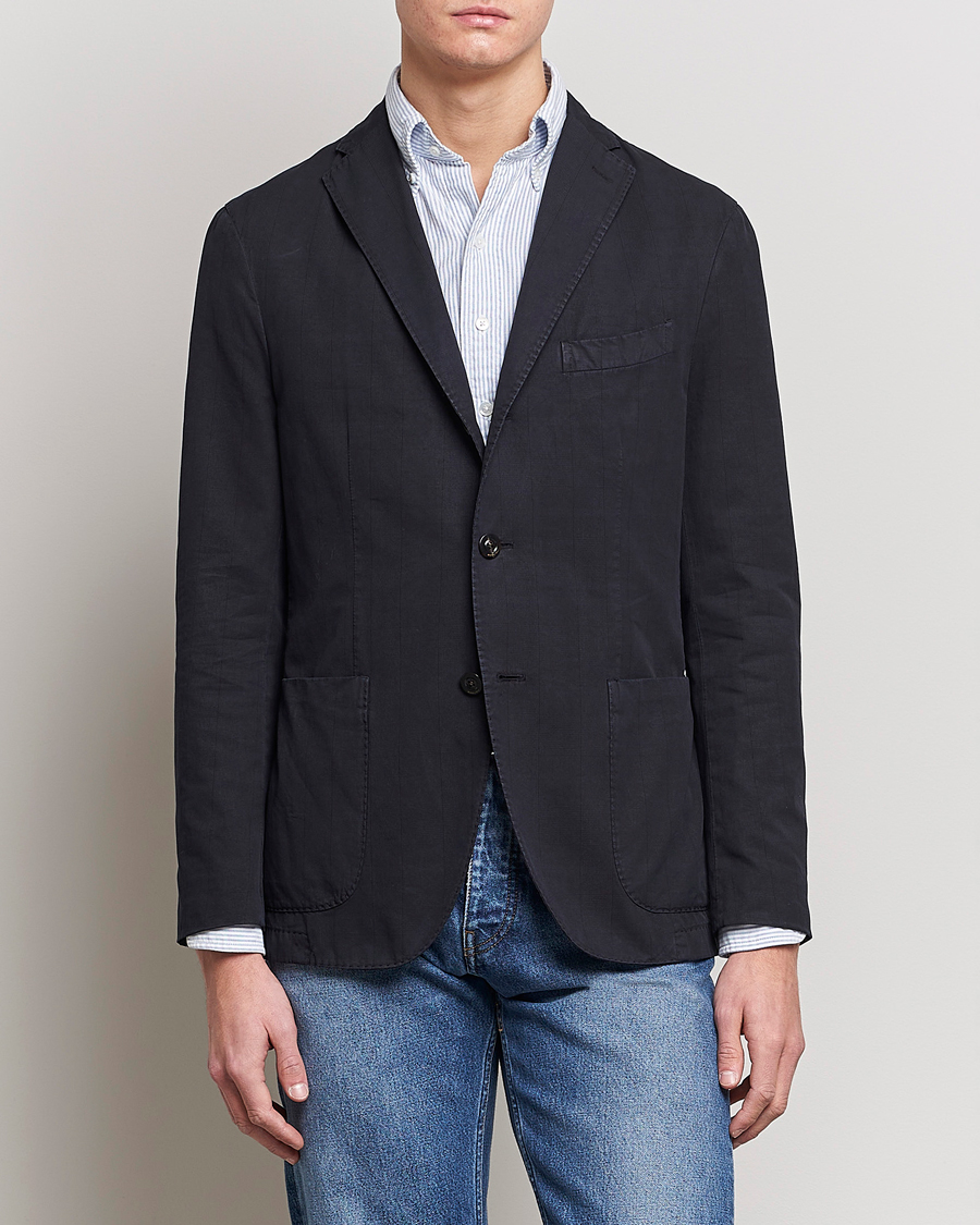 Herr | Kavajer | Boglioli | Cotton/Silk Prince Of Wales Check Blazer Navy