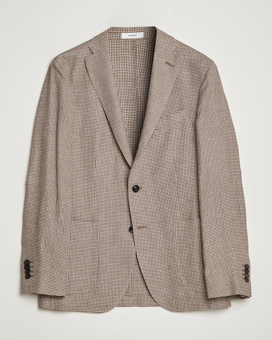 Herr | Kavajer | Boglioli | Wool/Linen Houndstooth Blazer Beige