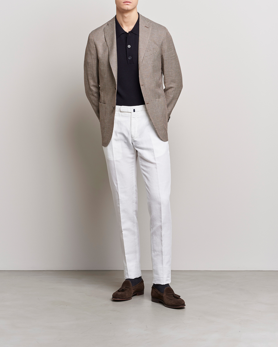 Herr | Kavajer | Boglioli | Wool/Linen Houndstooth Blazer Beige