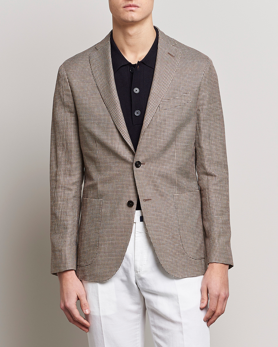 Herr | Ullkavajer | Boglioli | Wool/Linen Houndstooth Blazer Beige