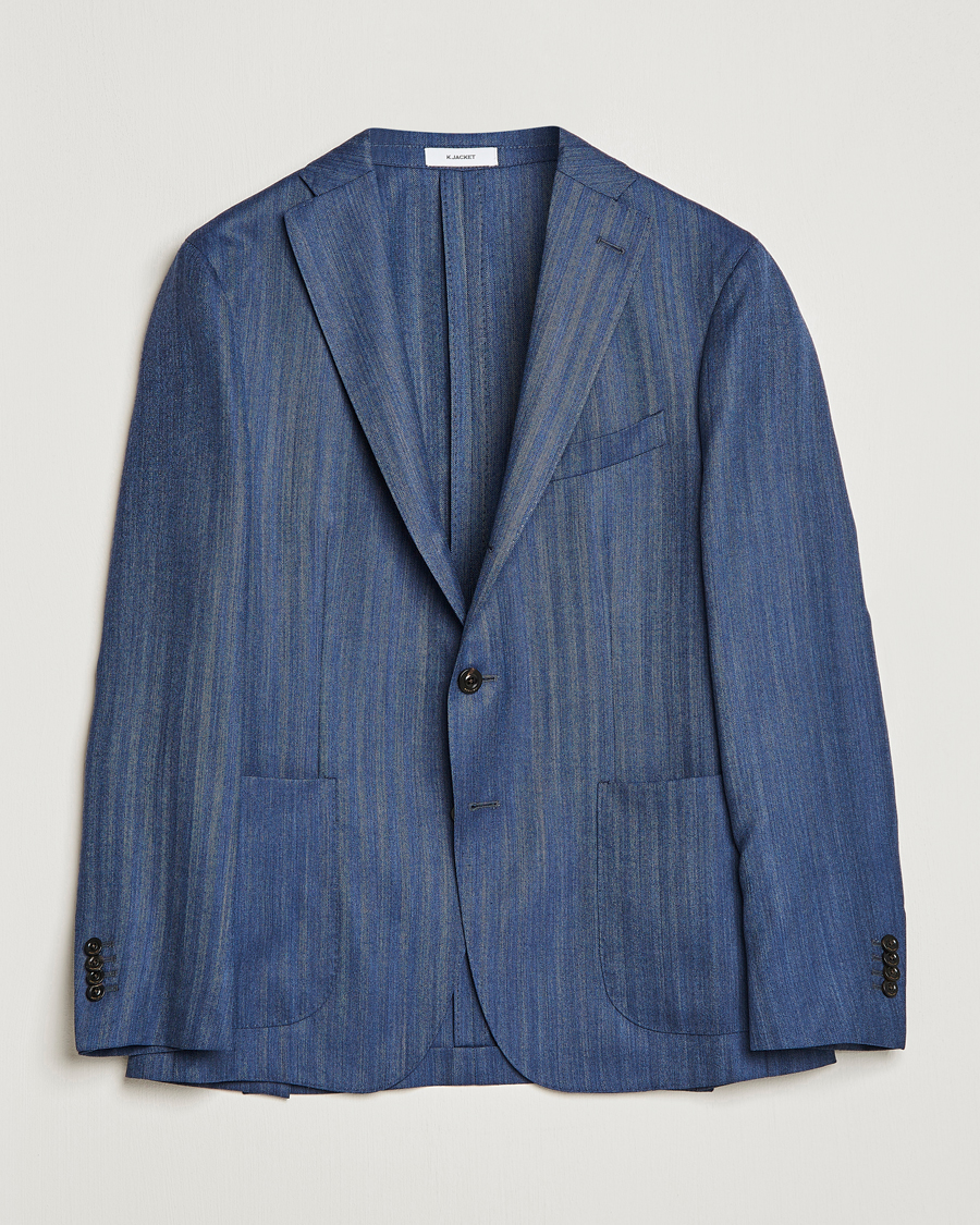 Herr | Kavajer | Boglioli | Wool/Silk Herringbone Blazer Dark Blue