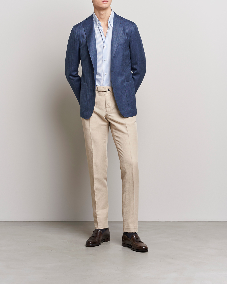 Herr | Kavajer | Boglioli | Wool/Silk Herringbone Blazer Dark Blue