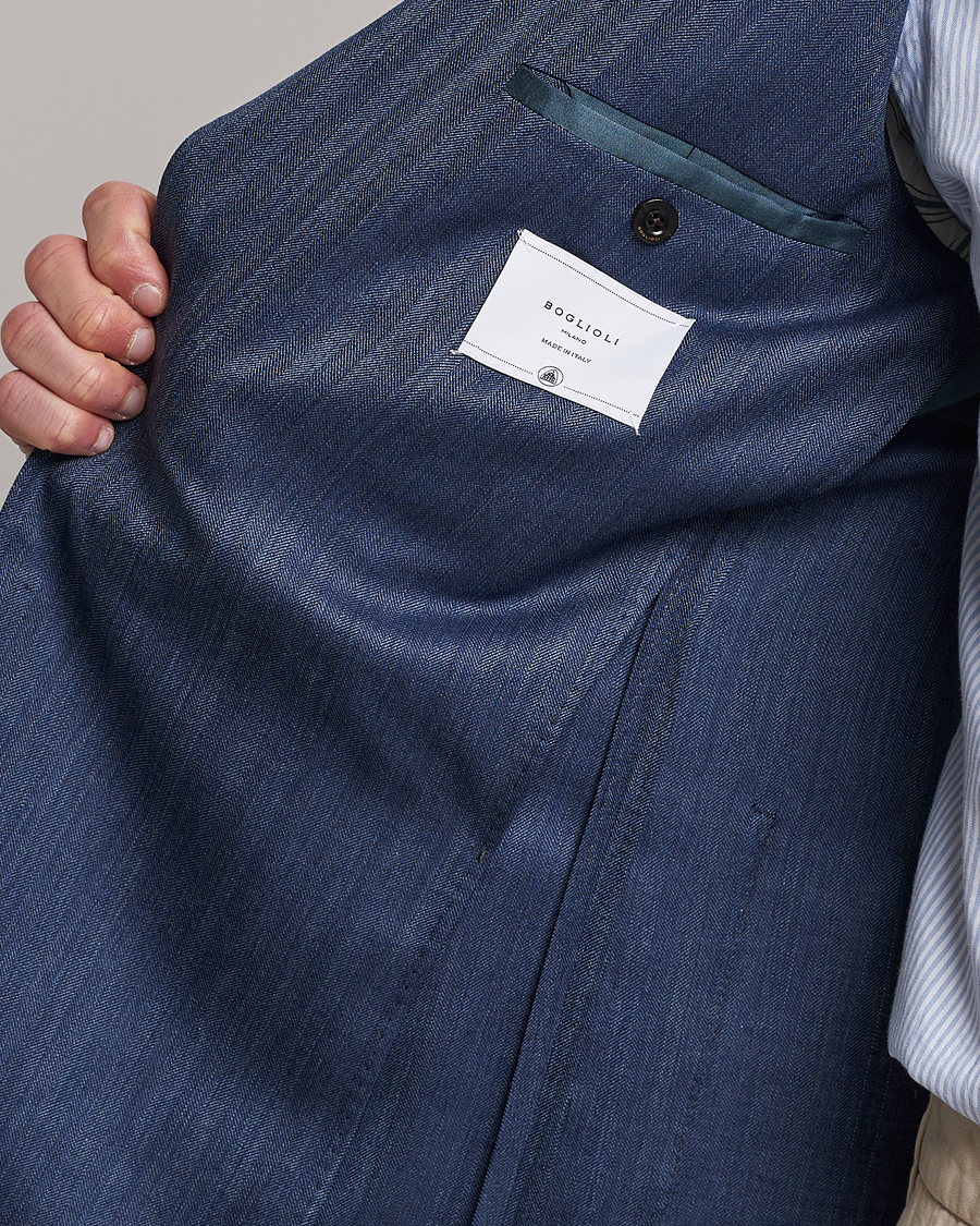 Herr | Kavajer | Boglioli | Wool/Silk Herringbone Blazer Dark Blue